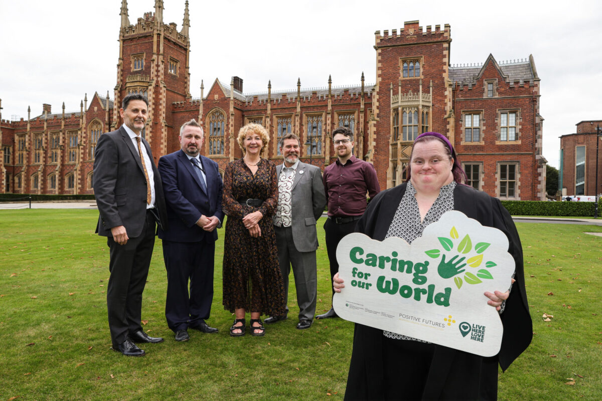 L-R: Scott Howes, Live Here Love Here; John Early, DAERA; Agnes Lunny, Positive Futures; Professor John Barry, Queens University, Belfast; Karl Vidamour, Queens University, Belfast and Positive Futures Trustee; Donna Gibney, Graduate.